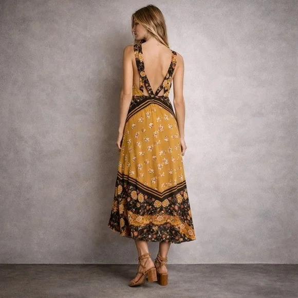 Free People Sunrise Oblivion Maxi Dress Antique Gold Sz 8 - Picture 2 of 11